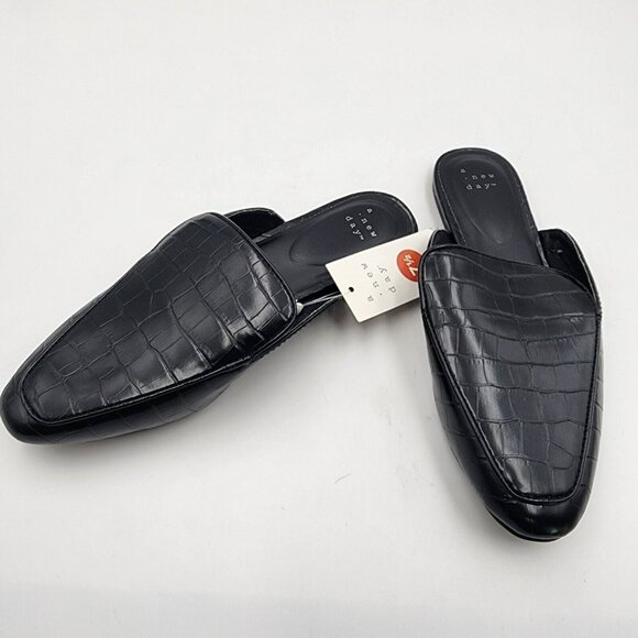 Womens Black Cardi Croco Mules A New Day slip on Size 7.5 - Picture 1 of 8